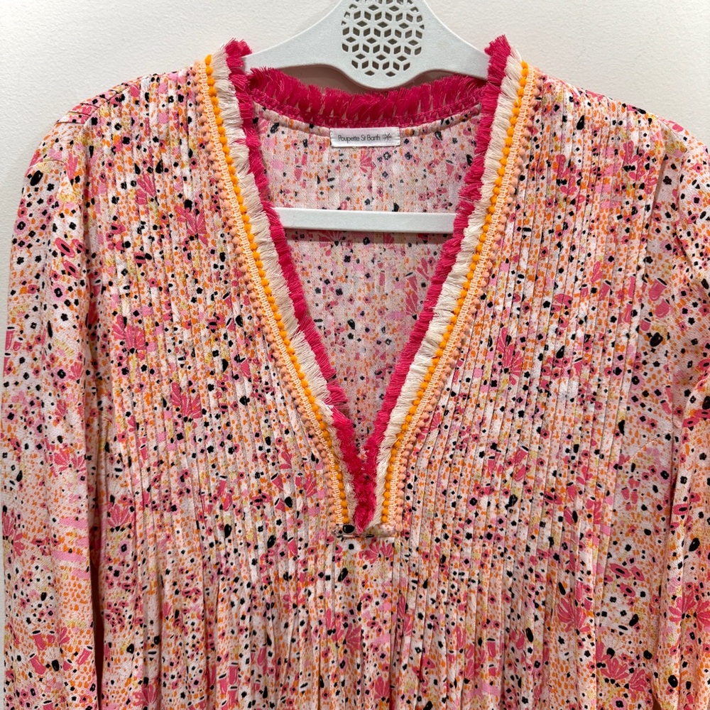 POUPETTE ST BARTH Boho Fringe Trim Mini Ola Dress Long Sleeve Size S - Picture 5 of 11